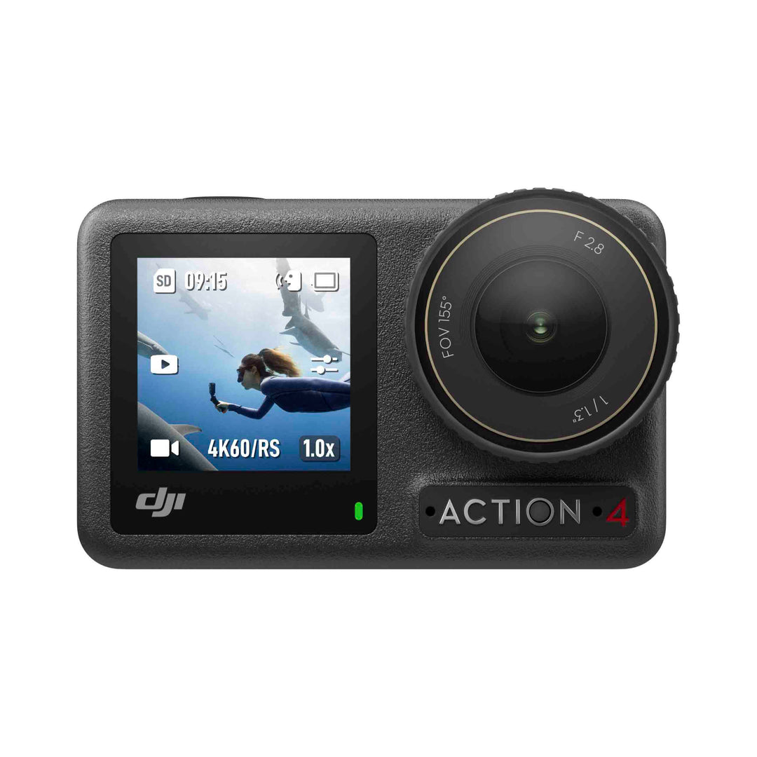 DJI Action 4 waterproof camera, front view 